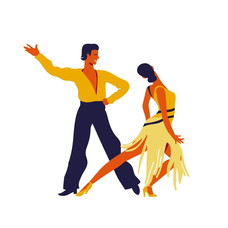 Vecteur couple de danseurs lors d'un tournoi, illustration de danseurs de salon latins professionnels