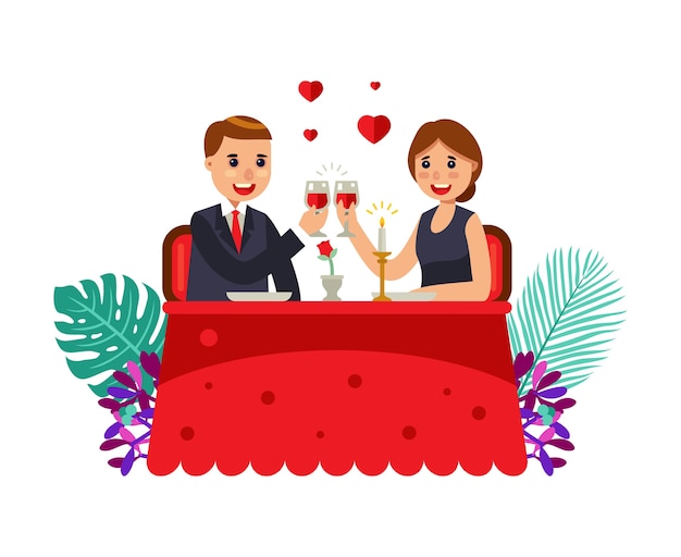 Vecteur couple sur une date de dîner romantique