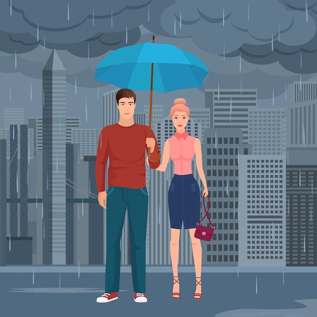 Couple Debout Sous Un Parapluie