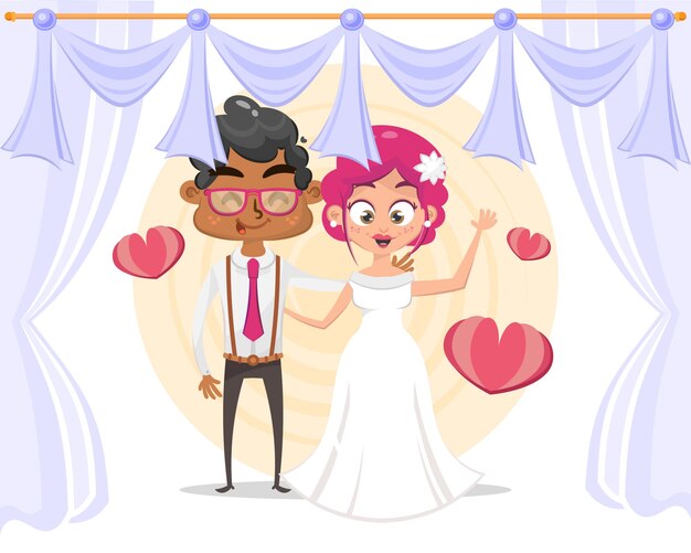 Couple De Dessin Animé Mignon Pour Carte D'invitations De Mariage