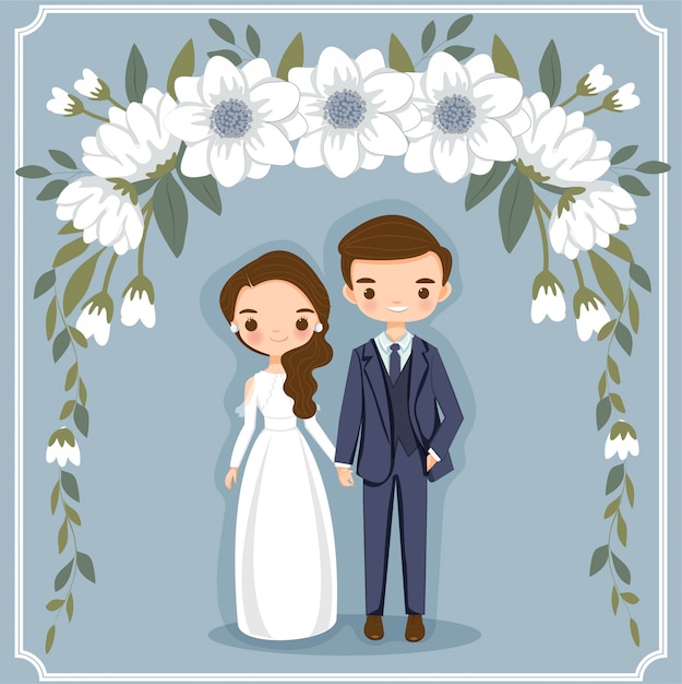 Vecteur couple de dessin animé mignon pour carte d'invitations de mariage