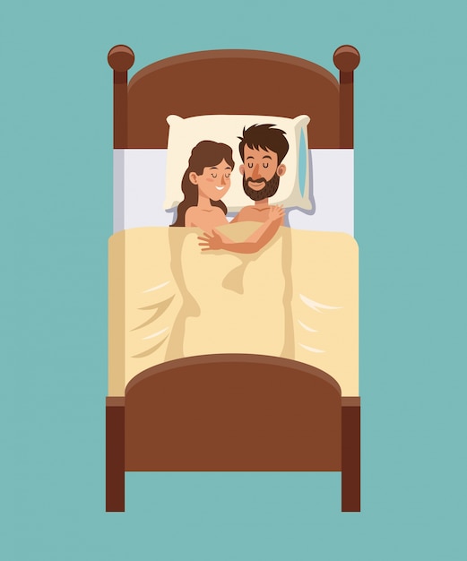 Vecteur couple dort câlins dans son lit en souriant