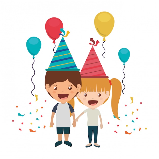 Couple d'enfants en fête d'anniversaire