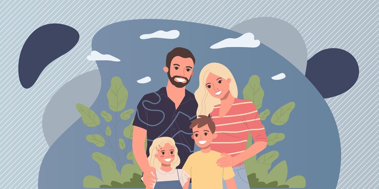 Vecteur couple de famille heureux avec des enfants
