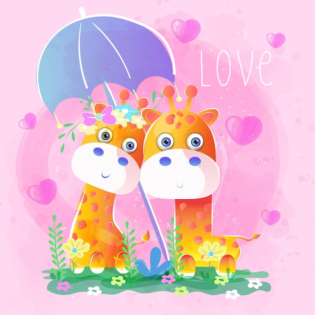 Couple, Girafe, Parapluie