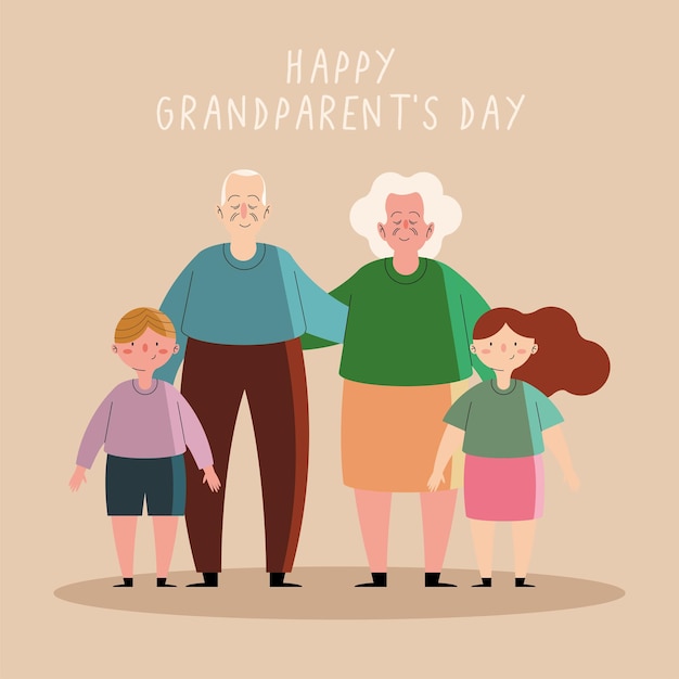 Vecteur couple de grands-parents et personnages de petits-enfants