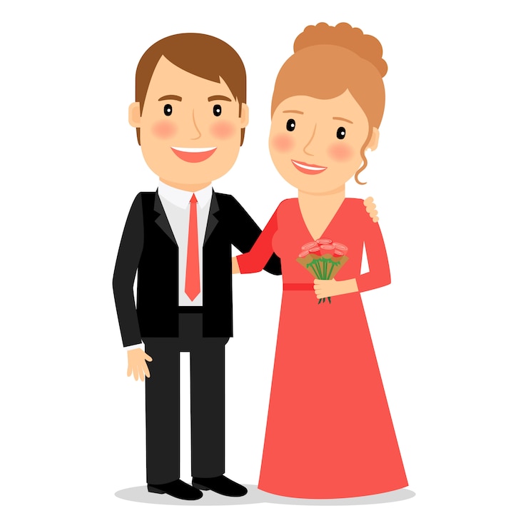 Vecteur couple heureux avec bouquet