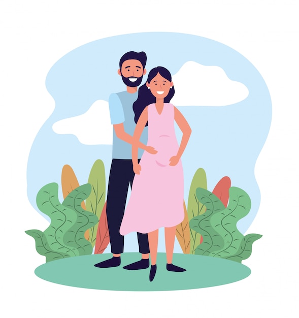 Couple Homme Et Femme Enceinte De Plantes