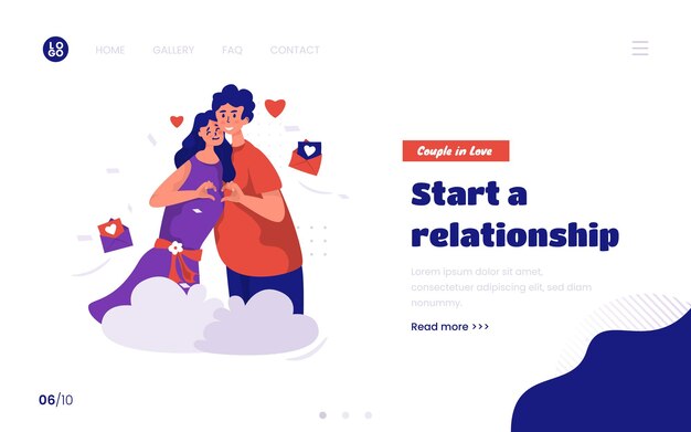 Couple Avec Une Illustration De Symbole De Main D'amour Sur La Conception De La Page De Destination