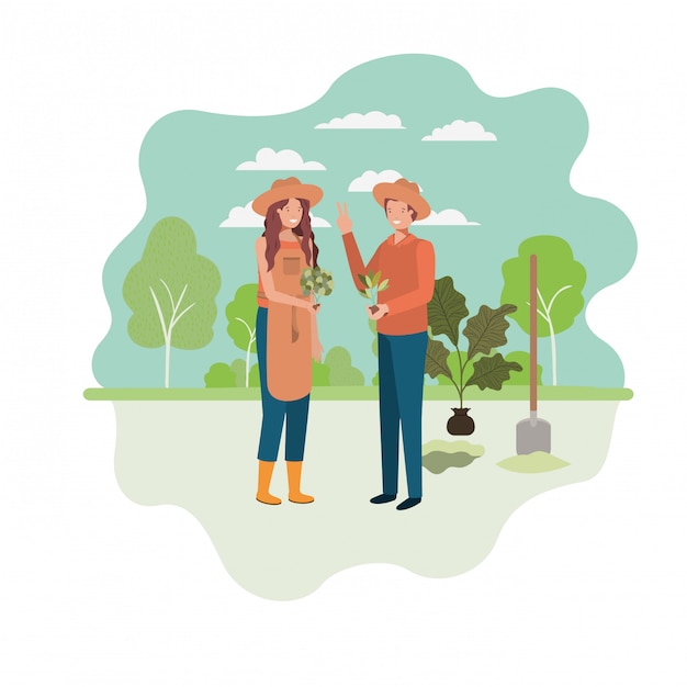 Couple de jardiniers à caractère avatar de paysage