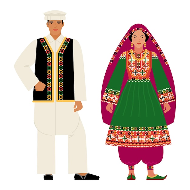 Vecteur couple de jeunes dans les vêtements traditionnels nationaux de l'afghanistan illustration vectorielle eps 10