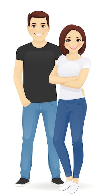 Couple De Jeunes Homme Et Femme En Jeans Isolé Illustration Vectorielle