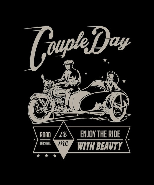 Vecteur couple de jour dessin de t-shirt vectoriel vintage