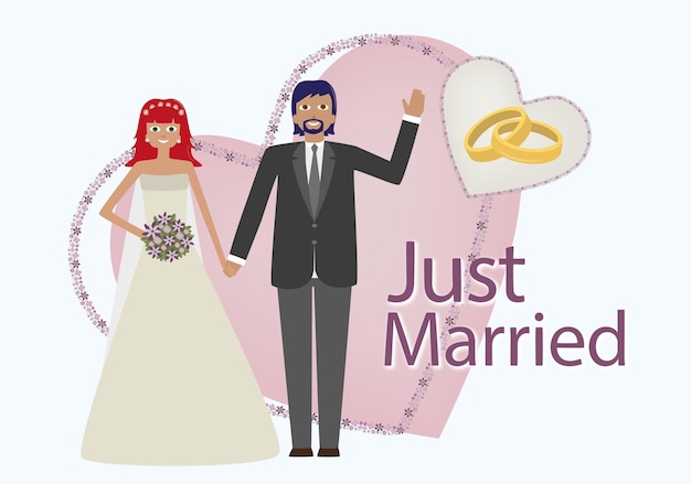 Couple juste marié avec des anneaux de mariage
