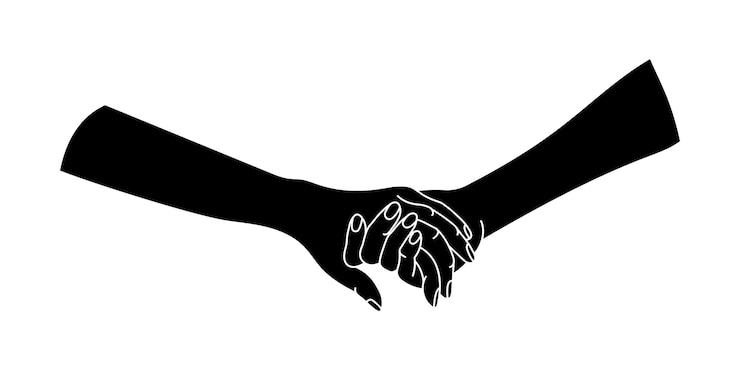 Vecteur couple main dans la main silhouette. illustration vectorielle