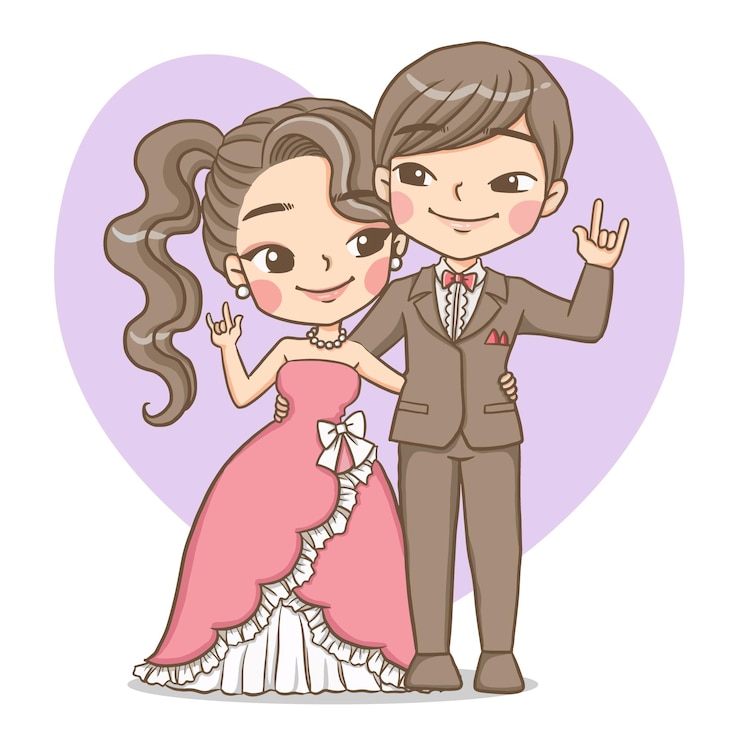 Vecteur couple mariage mariage famille anime clipart fichier eps anime dessin animé personnage mignon dessin animé