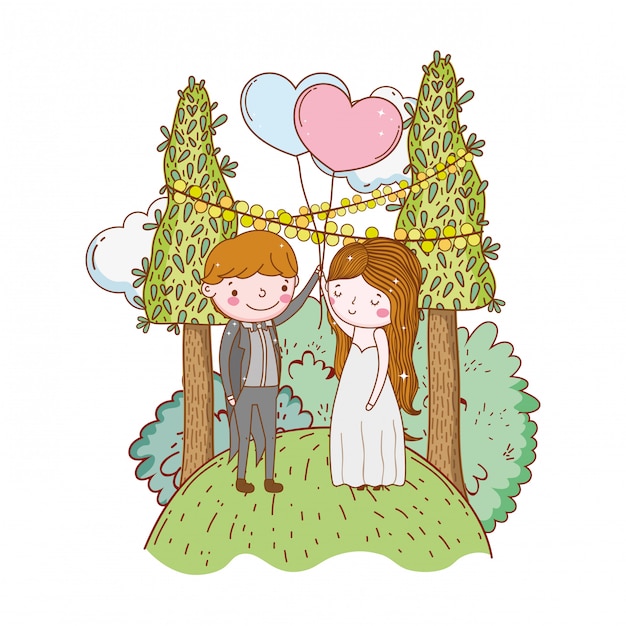 Couple Mariage Mignon Dessin Animé