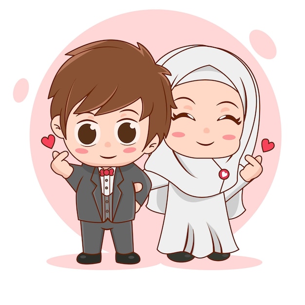Vecteur couple de mariage musulman dessin animé mignon