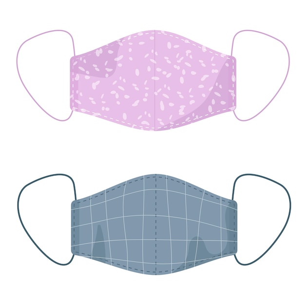 Couple Masque En Tissu Couleurs Bleu Et Rose Masque En Tissu Fait Main Avec Différents Motifs Vector