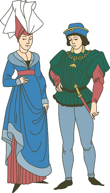 Vecteur couple médiéval portant des costumes historiques