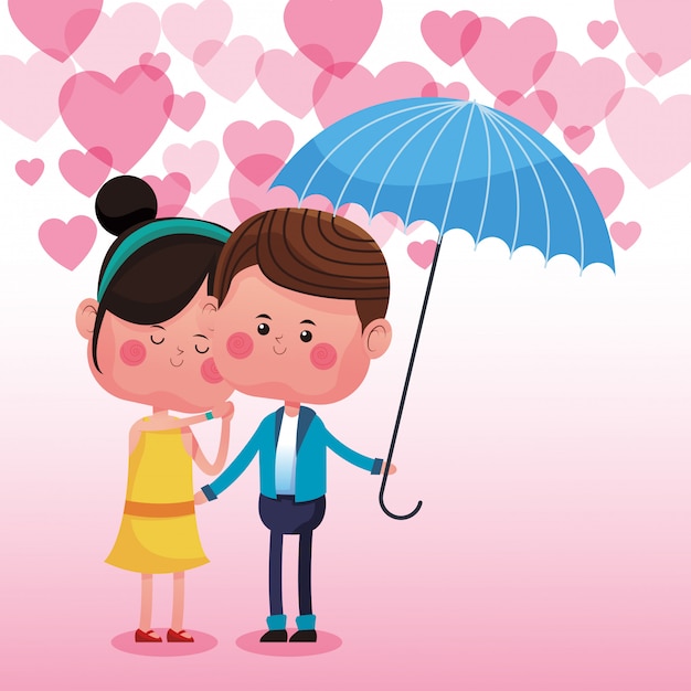 Couple mignon dans les dessins animés d&#39;amour