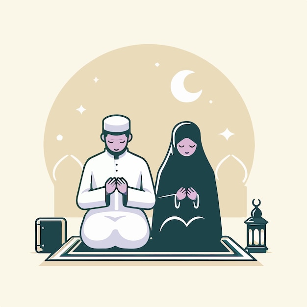 Un couple musulman de Vector est en train de prier.