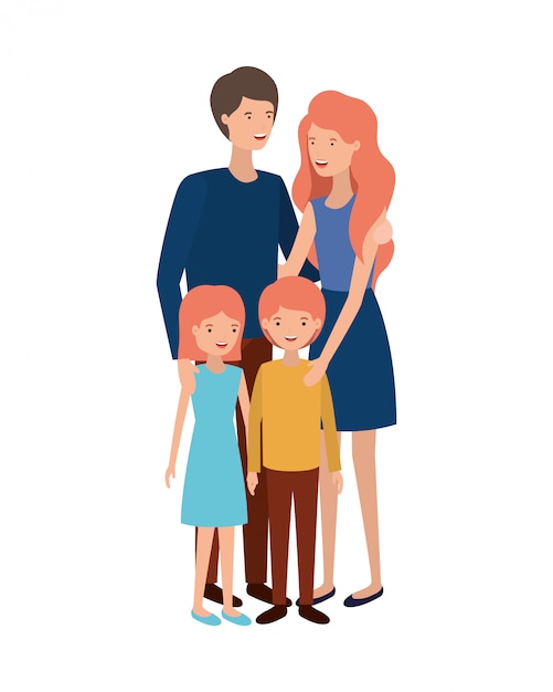 Couple De Parents Avec Enfants Personnage Avatar