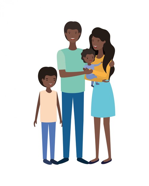 Vecteur couple de parents avec enfants personnage avatar