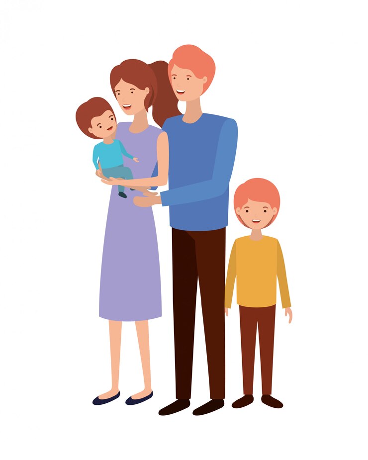 Vecteur couple de parents avec enfants personnage avatar