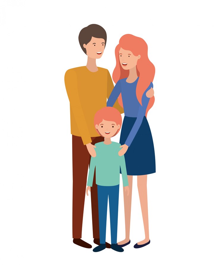 Vecteur couple de parents avec personnage avatar fils