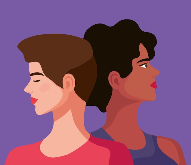 Couple de personnages de belles femmes