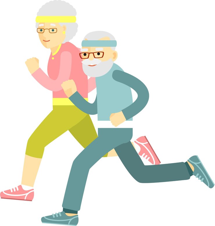 Vecteur couple de personnes âgées homme et femme jogging sports exercices style plat
