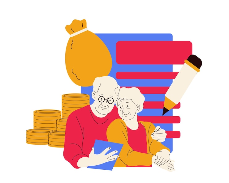Vecteur couple de personnes âgées avec ordinateur portable et livre illustration vectorielle plane