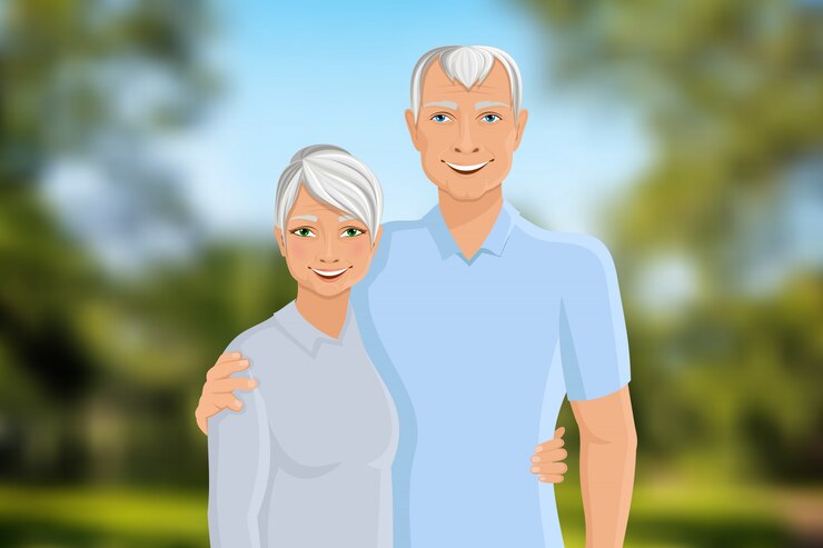 Vecteur couple de personnes âgées en plein air