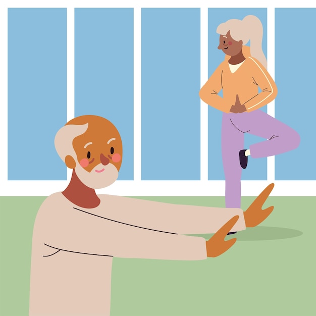 Couple De Personnes âgées Pratiquant Des Exercices