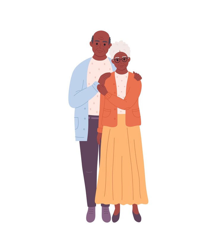 Vecteur couple de personnes âgées s'embrassant grand-père et grand-mère souriants