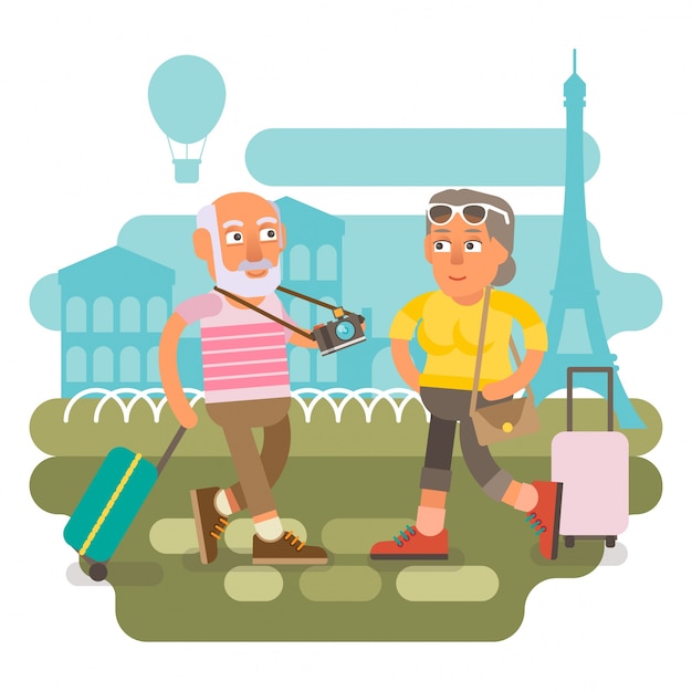 Vecteur couple de personnes âgées voyageant