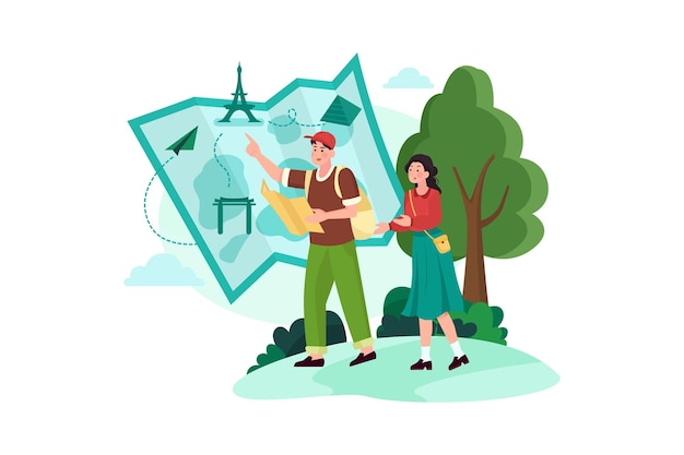 Couple planifiant un voyage sur la carte