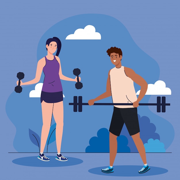 Couple pratiquant l'exercice en plein air, concept de loisirs sportifs