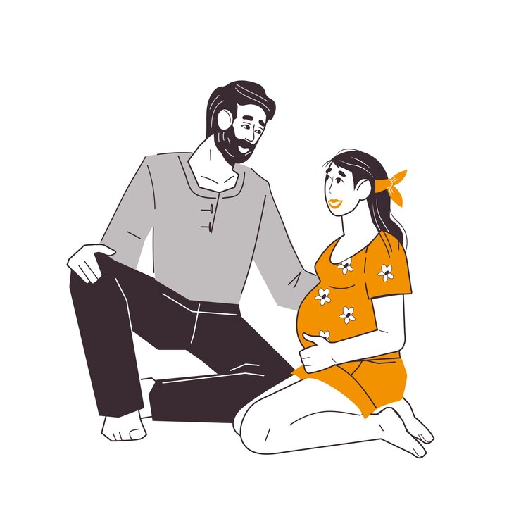 Un couple qui attend un enfant. Le mari s'occupe de sa femme enceinte.