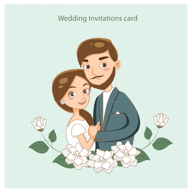 Couple Romantique Mignon Dans La Carte D'invitations De Mariage