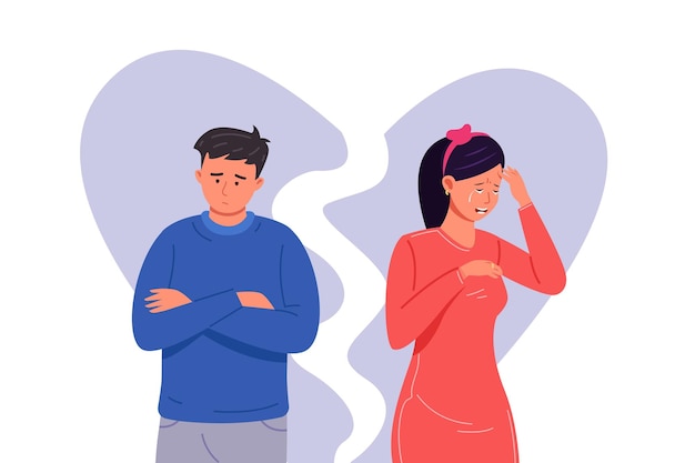 Couple rupture Pause relation copine petit ami couples conflit différend communication amour querelle dessin animé illustration vectorielle