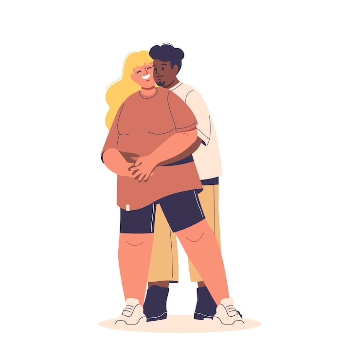 Vecteur un couple s'embrasse dans un câlin affectueux, exprime sa joie et son affection en se tenant ensemble.