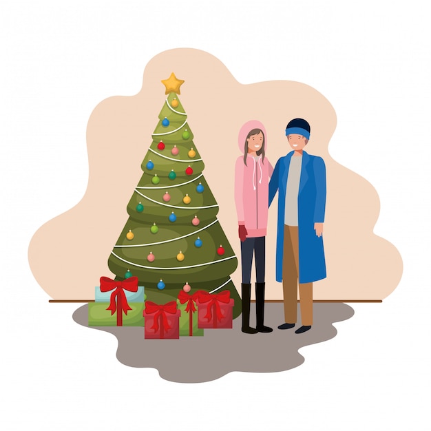 Couple Avec Sapin De Noël Et Cadeaux