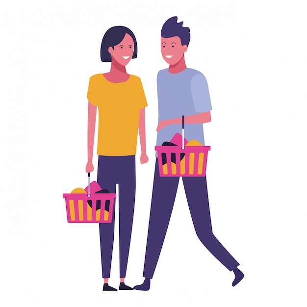 Couple Shopping Dessin Animé