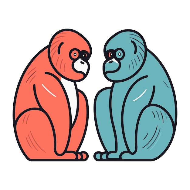 Couple De Singes Illustration Vectorielle Isolée Sur Un Fond Blanc