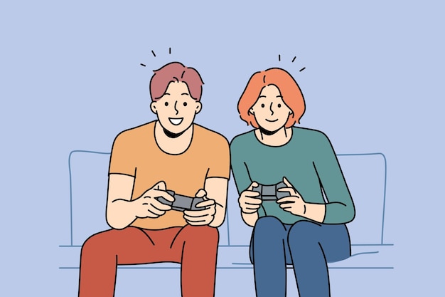 Couple Souriant, Jouer à Des Jeux Vidéo