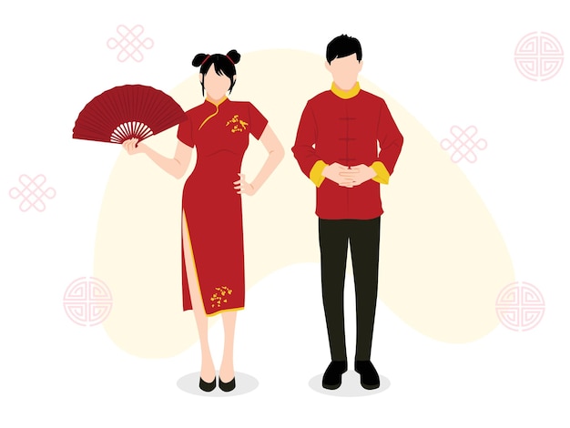 Vecteur un couple en tenue traditionnelle chinoise