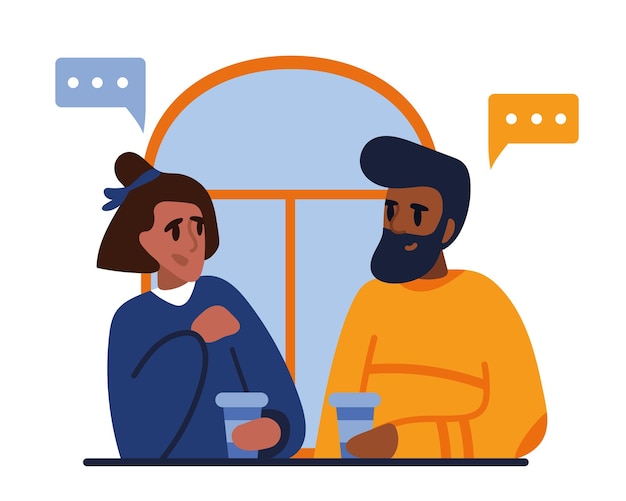 Un couple en train de parler et de boire du café Une communication moderne en ligne et en direct