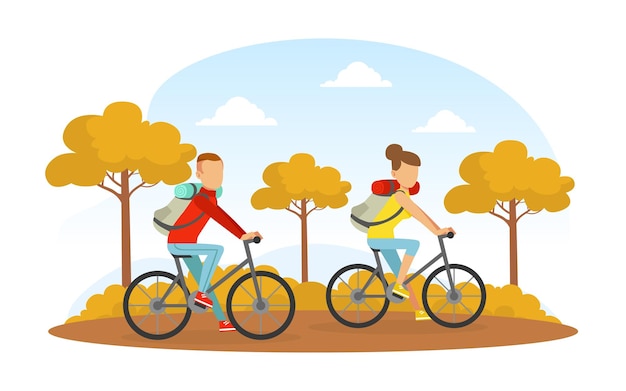 Couple à vélo dans le parc d'automne Activités de plein air Illustration vectorielle conceptuelle